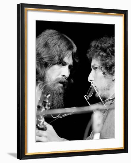 George Harrison and Bob Dylan Performing Together at Rock Concert Benefiting Bangladesh-Bill Ray-Framed Premium Photographic Print