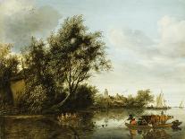 A River Landscape with Barges and Sailboats and a Church Beyond-George Henry Clements-Giclee Print