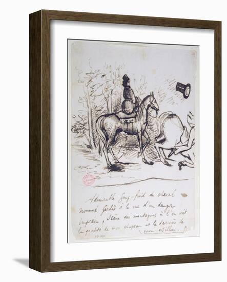 George Sand's Horse Displaying Sangfroid Behind the Stumbling Horse of Alfred De Musset-Alfred de Musset-Framed Giclee Print