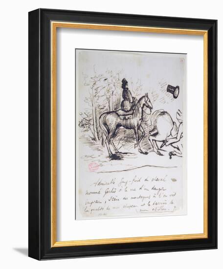 George Sand's Horse Displaying Sangfroid Behind the Stumbling Horse of Alfred De Musset-Alfred de Musset-Framed Giclee Print