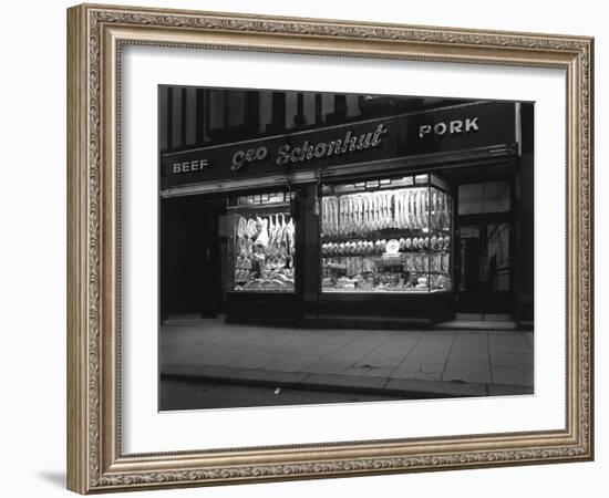 George Schonhuts Butchers Shop in Rotherham, South Yorkshire, 1955-Michael Walters-Framed Photographic Print