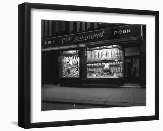 George Schonhuts Butchers Shop in Rotherham, South Yorkshire, 1955-Michael Walters-Framed Photographic Print