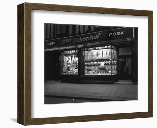 George Schonhuts Butchers Shop in Rotherham, South Yorkshire, 1955-Michael Walters-Framed Photographic Print