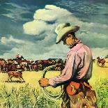 "Herding Cattle,"January 1, 1942-George Schreiber-Mounted Giclee Print
