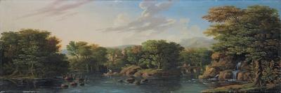 Extensive Wooded River Landscape, with Anglers Beside a Pool Below a Waterfall, and a Rainbow-George the Elder Barret-Giclee Print