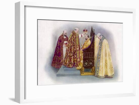 George V He Is Crowned by the Archbishop of Canterbury in Westminster Abbey-null-Framed Art Print