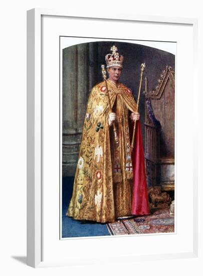 George VI in Coronation Robes: the Golden Imperial Mantle, with St Edward's Crown, 1937-Fortunino Matania-Framed Giclee Print