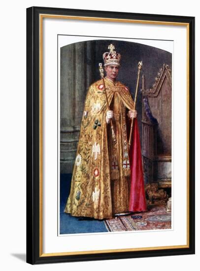 George VI in Coronation Robes: the Golden Imperial Mantle, with St Edward's Crown, 1937-Fortunino Matania-Framed Giclee Print