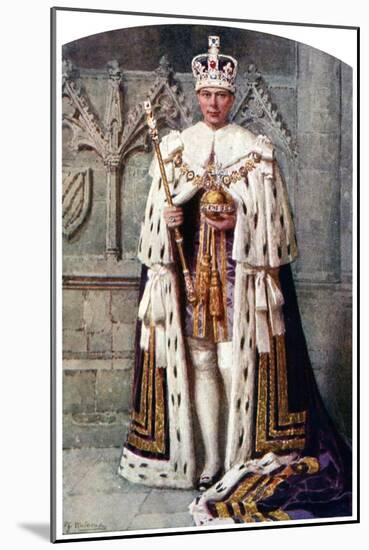 George VI in Coronation Robes: the Robe of Purple Velvet, with the Imperial State Crown, 1937-Fortunino Matania-Mounted Giclee Print