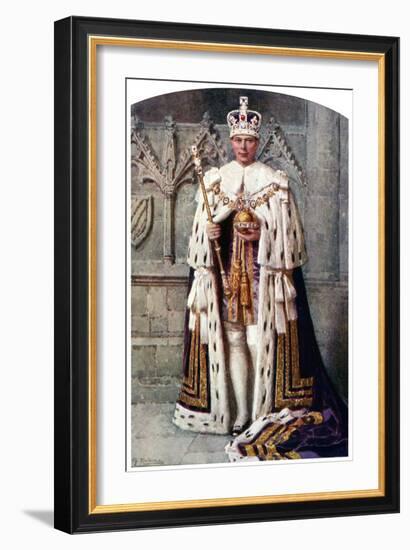 George VI in Coronation Robes: the Robe of Purple Velvet, with the Imperial State Crown, 1937-Fortunino Matania-Framed Giclee Print