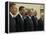 George W. Bush with Barack Obama and Former Presidents Bush, Clinton and Carter in Oval Office-null-Framed Premier Image Canvas