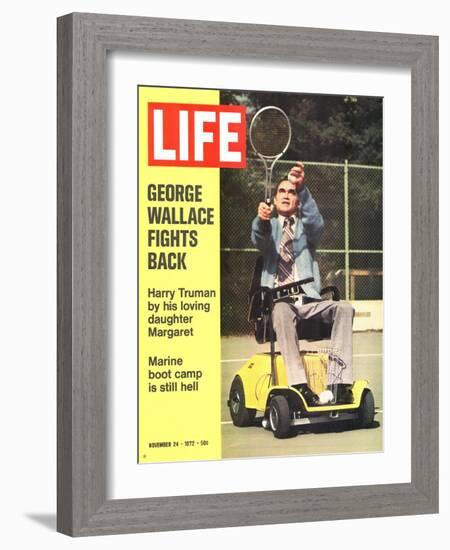 George Wallace in Wheelchair, About to Hit Tennis Ball, November 24, 1972-Bill Eppridge-Framed Photographic Print