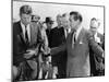 George Wallace Stepping Aside as Pres John Kennedy Walks to Platform at Muscle Shoals, Alabama-null-Mounted Photo