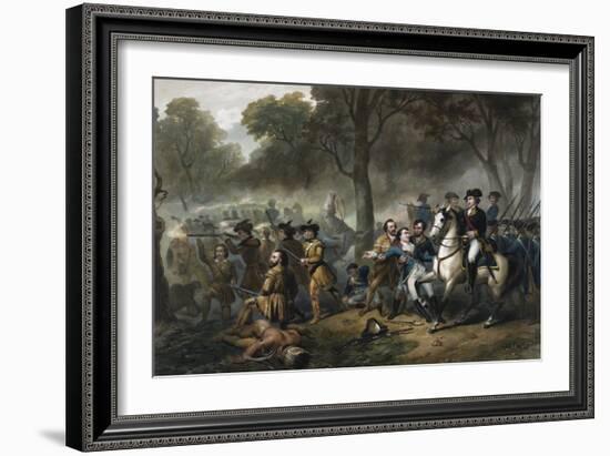 George Washington 1732-1799, First U.S. President, on Horseback during the Battle of Monongahela-null-Framed Giclee Print