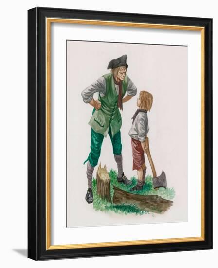 George Washington, Having Cut Down the Cherry Tree, with His Father-Peter Jackson-Framed Giclee Print