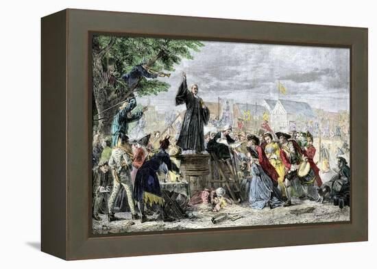 George Whitefield Preaching in Moorfields, London, 1742-null-Framed Premier Image Canvas