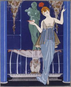 Tunic Dress by Paquin: Draped Tango Skirt with Front Split and Train by Georges Barbier