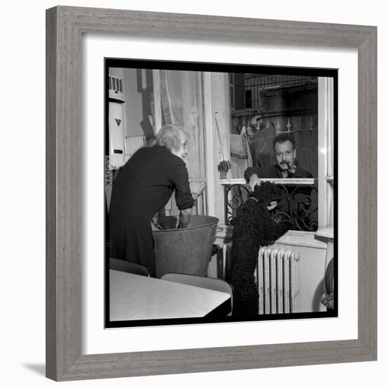 Georges Brassens Playing the Guitare at Home-Marcel Begoin-Framed Photographic Print