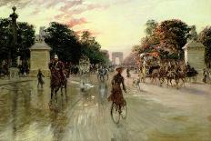 Knights and Carriages on Bois De Boulogne Avenue, with Arc De Triomphe in Background-Georges Stein-Giclee Print