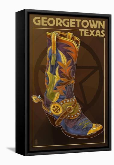 Georgetown, Texas - Boot and Star-Lantern Press-Framed Stretched Canvas