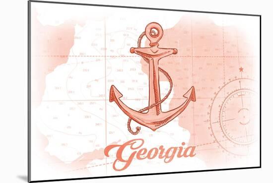 Georgia - Anchor - Coral - Coastal Icon-Lantern Press-Mounted Art Print