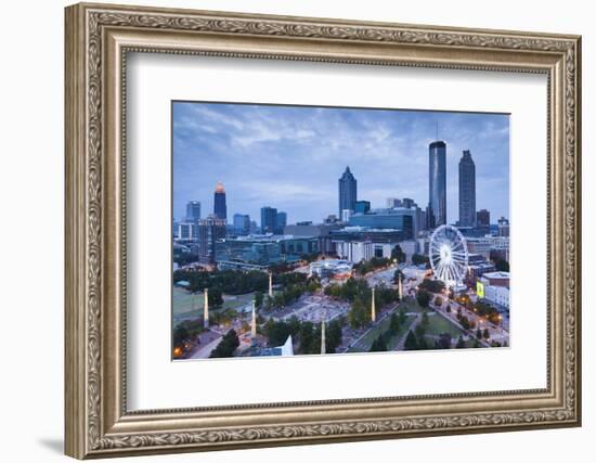 Georgia, Atlanta, Centennial Olympic Park, Elevated City View at Dusk-Walter Bibikow-Framed Photographic Print