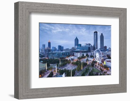 Georgia, Atlanta, Centennial Olympic Park, Elevated City View at Dusk-Walter Bibikow-Framed Photographic Print