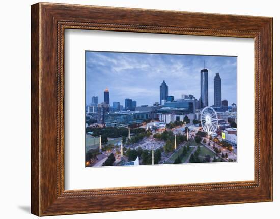 Georgia, Atlanta, Centennial Olympic Park, Elevated City View at Dusk-Walter Bibikow-Framed Photographic Print