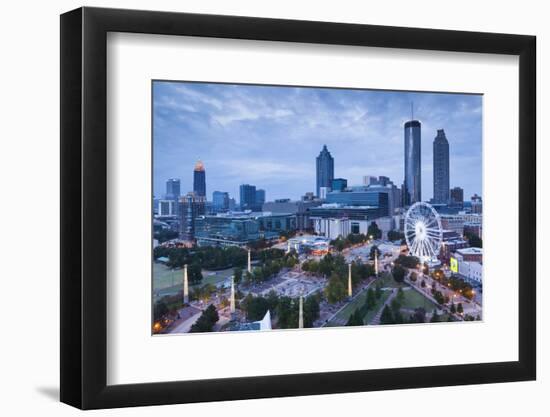 Georgia, Atlanta, Centennial Olympic Park, Elevated City View at Dusk-Walter Bibikow-Framed Photographic Print