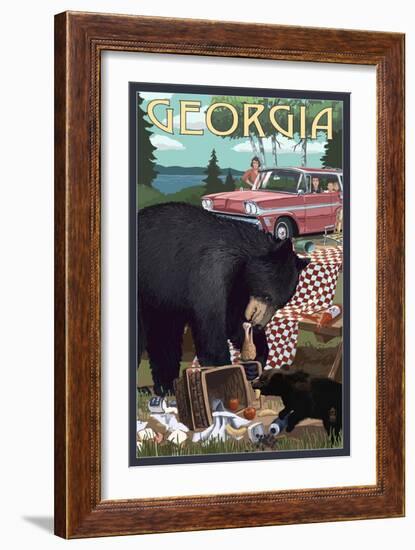 Georgia - Bear and Picnic Scene-Lantern Press-Framed Art Print