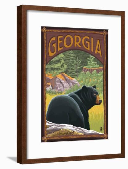 Georgia - Black Bear in Forest-Lantern Press-Framed Art Print