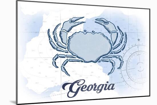 Georgia - Crab - Blue - Coastal Icon-Lantern Press-Mounted Art Print