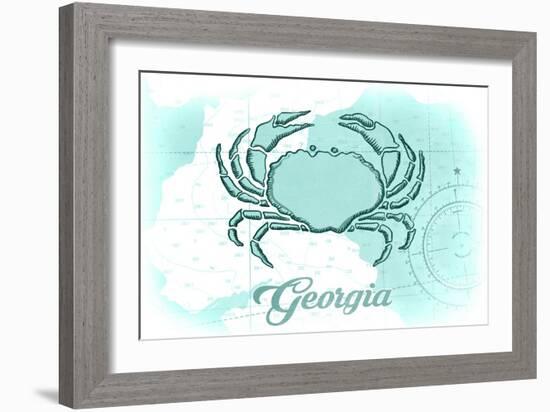 Georgia - Crab - Teal - Coastal Icon-Lantern Press-Framed Art Print