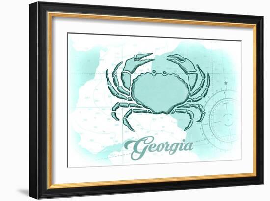 Georgia - Crab - Teal - Coastal Icon-Lantern Press-Framed Art Print