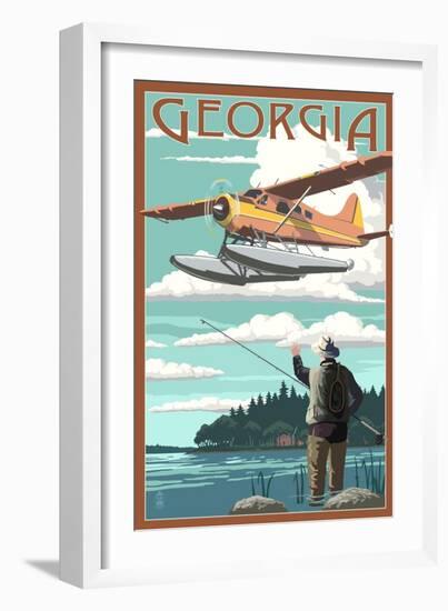 Georgia - Float Plane and Fisherman-Lantern Press-Framed Art Print