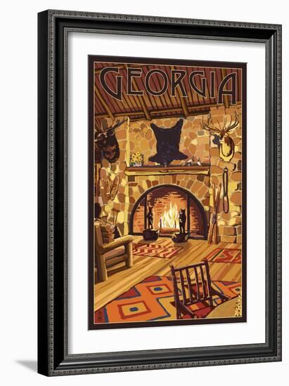 Georgia - Lodge Interior-Lantern Press-Framed Art Print