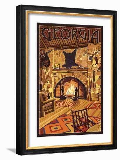 Georgia - Lodge Interior-Lantern Press-Framed Art Print