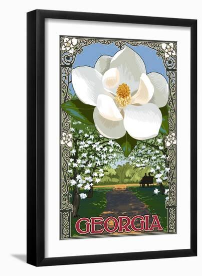 Georgia - Magnolia-Lantern Press-Framed Art Print