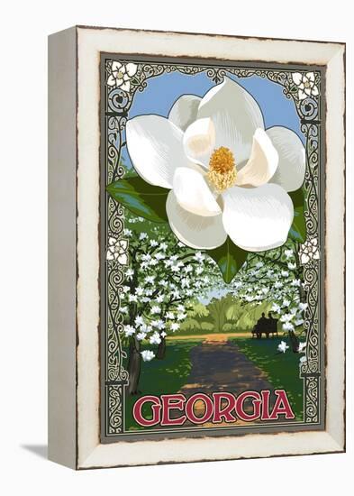Georgia - Magnolia-Lantern Press-Framed Stretched Canvas