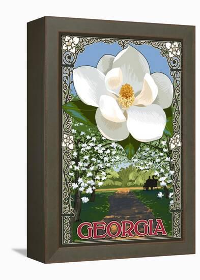 Georgia - Magnolia-Lantern Press-Framed Stretched Canvas