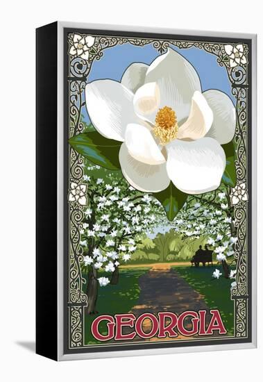 Georgia - Magnolia-Lantern Press-Framed Stretched Canvas