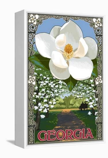 Georgia - Magnolia-Lantern Press-Framed Stretched Canvas