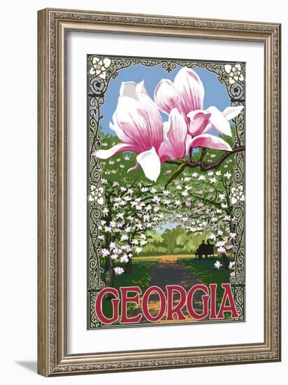 Georgia - Magnolias-Lantern Press-Framed Premium Giclee Print