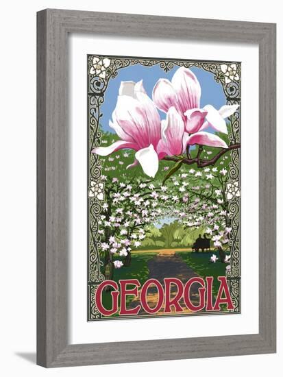 Georgia - Magnolias-Lantern Press-Framed Premium Giclee Print