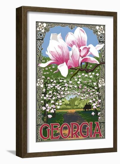 Georgia - Magnolias-Lantern Press-Framed Premium Giclee Print