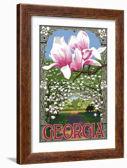 Georgia - Magnolias-Lantern Press-Framed Premium Giclee Print