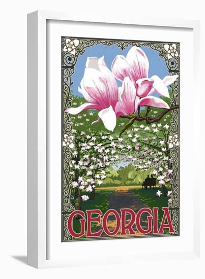 Georgia - Magnolias-Lantern Press-Framed Premium Giclee Print
