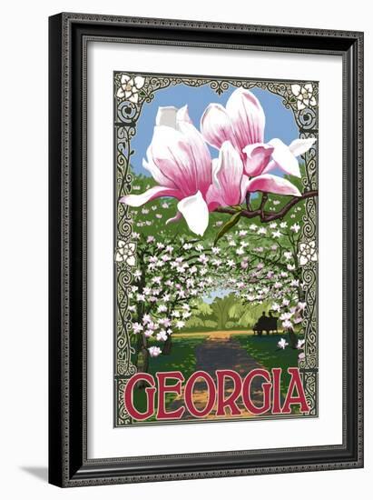 Georgia - Magnolias-Lantern Press-Framed Premium Giclee Print