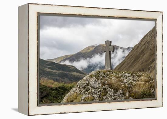 Georgia, Mtskheta, Juta. A Stone Cross on a Rock in Juta-Alida Latham-Framed Premier Image Canvas