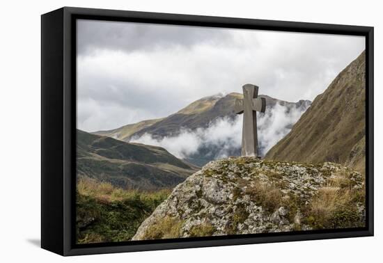 Georgia, Mtskheta, Juta. A Stone Cross on a Rock in Juta-Alida Latham-Framed Premier Image Canvas